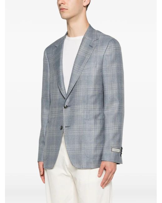Canali Blue Checked Two-Button Blazer for men