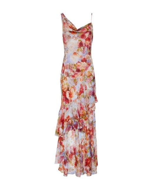 L'Agence White Viola Floral-print Ruffled Gown