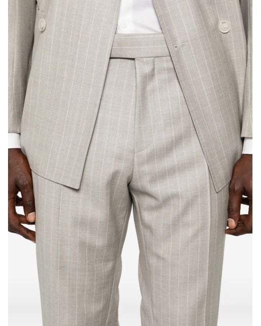 Boss White Double-Breasted Pinstripe Suit for men