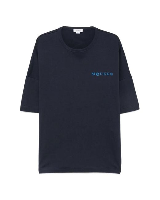McQueen Blue Logo-Print T-Shirt for men