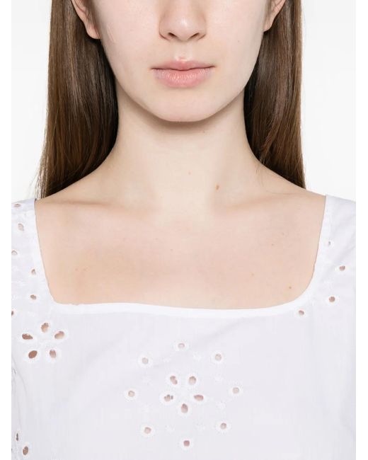 Herno White Eyelet Square-Neck Top