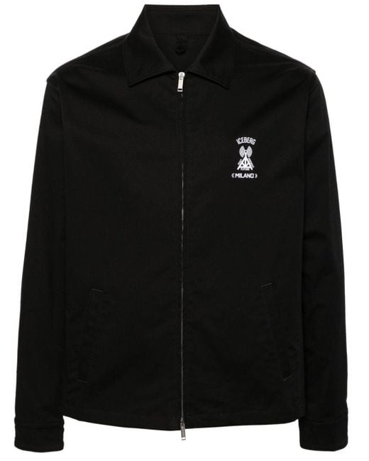 Iceberg Black Zip-up Twill Shirt Jacket for men