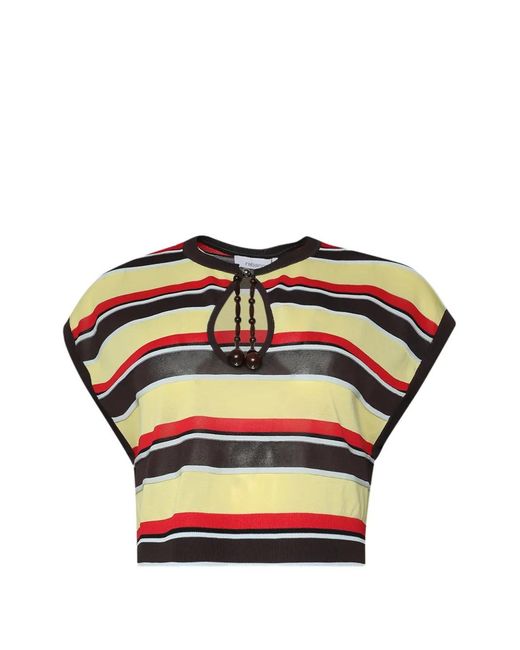 Rabanne Yellow Striped Bead-Embellished Sweater