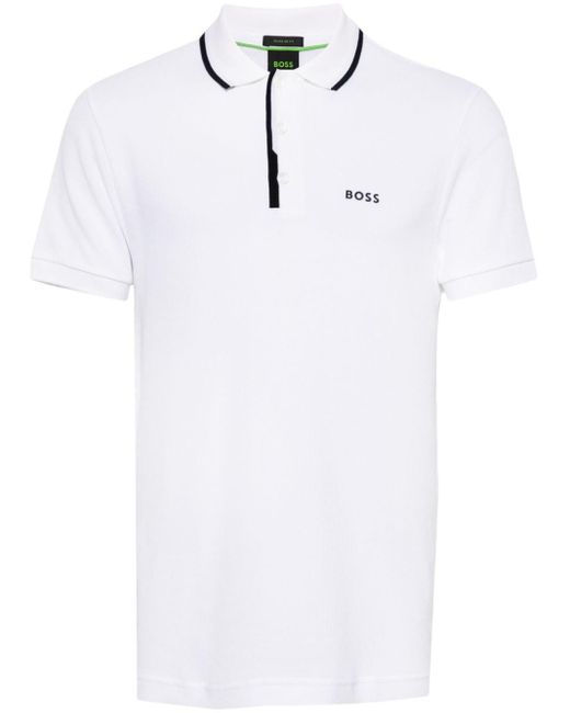 Boss White Logo-print Cotton Polo Shirt for men