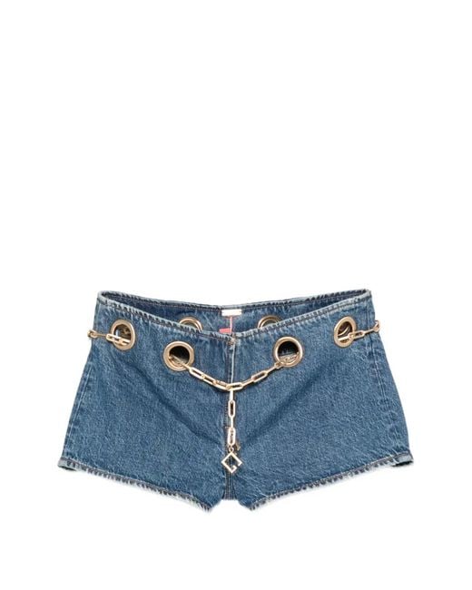 Cult Gaia Blue Baba Chain-Belt Denim Shorts