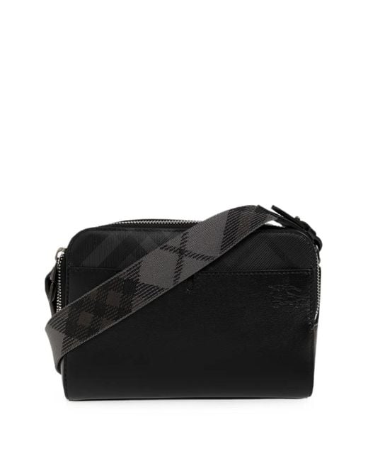 Burberry Black Check-Pattern Messenger Bag for men