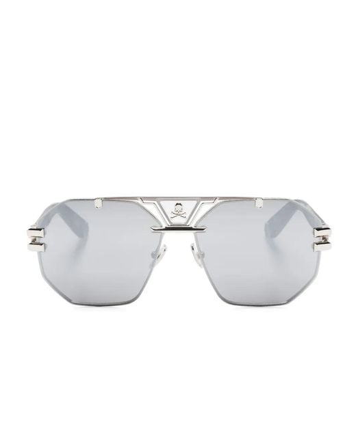Philipp Plein Gray Pilot-Frame Sunglasses