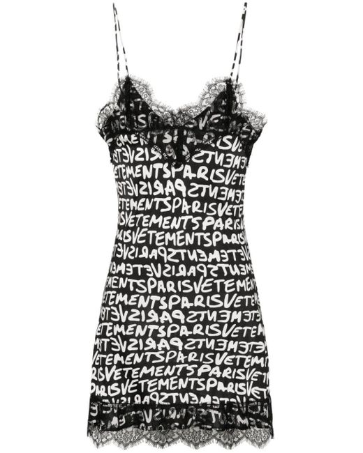 Vetements Black Lace-detail Logo-print Dress