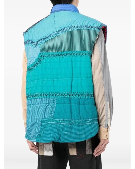 By Walid Blue Teddy Patchwork Padded Gilet for men