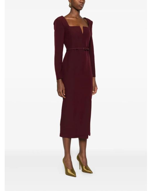 Roland Mouret Purple Square-Neck Belted Dress