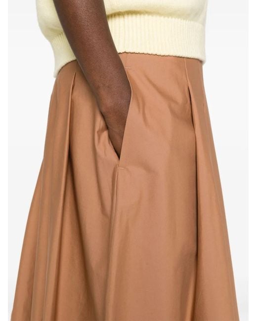 Nude Brown Pleat-Detail Midi Skirt