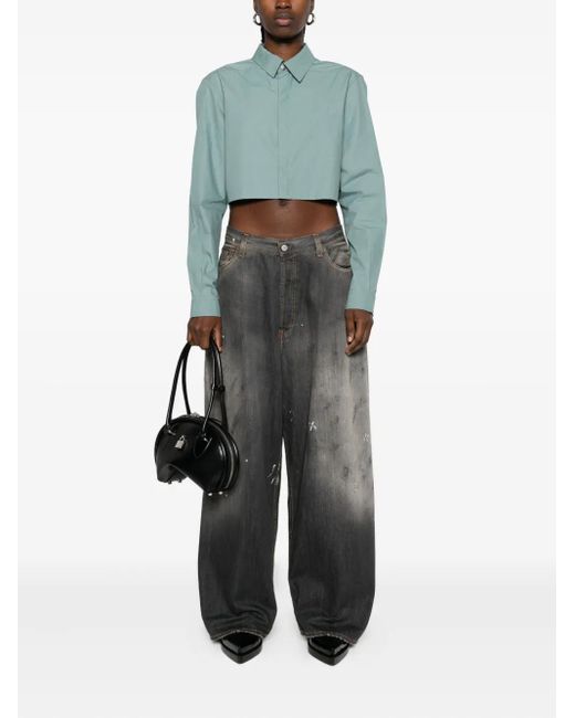 Rick Owens Blue Long-Sleeve Cropped Shirt