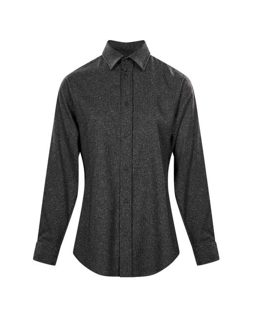 DARKPARK Gray Herringbone-Pattern Long-Sleeve Shirt