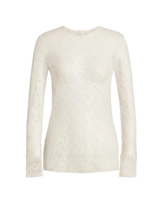 Alberta Ferretti White Lace-Trim Sheer Top