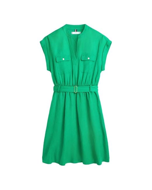 Tommy Hilfiger Green Belted Midi Dress