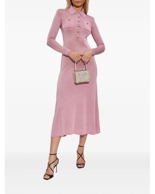 Self-Portrait Pink Polo-Neck Button-Front Dress