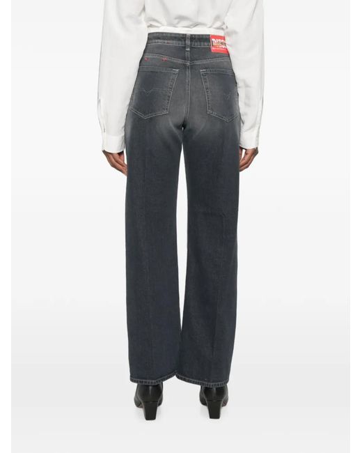 DIESEL Gray Faded-Effect Straight-Leg Jeans