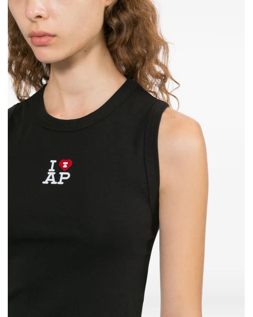 AAPE BY A BATHING AP Black Logo-Print Cropped T-Shirt