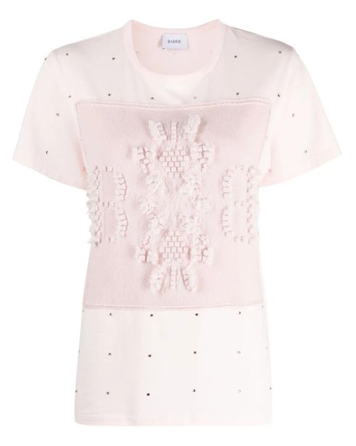Barrie Pink Logo-Embroidered Embellished T-Shirt