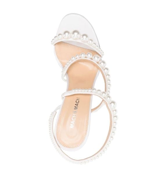 Mach & Mach White 90mm Faux-pearl Satin Sandals