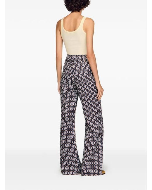 Sandro White Floral-Print Flowy Trousers