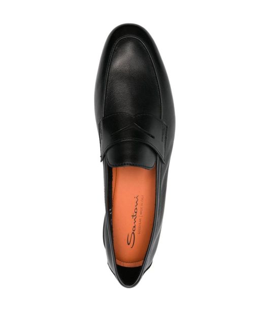 Santoni Black Almond Leather Loafers for men