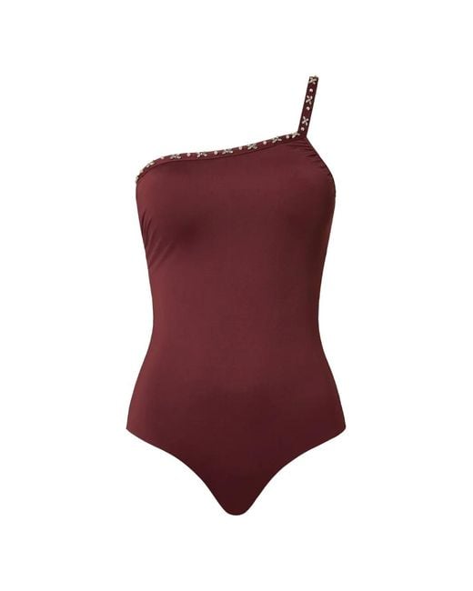 Twinset Purple One-Shoulder Embroidered Swimsuit