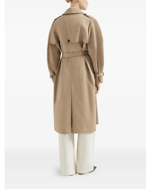 Brunello Cucinelli Natural Cotton And Linen Twill Trench With Monili