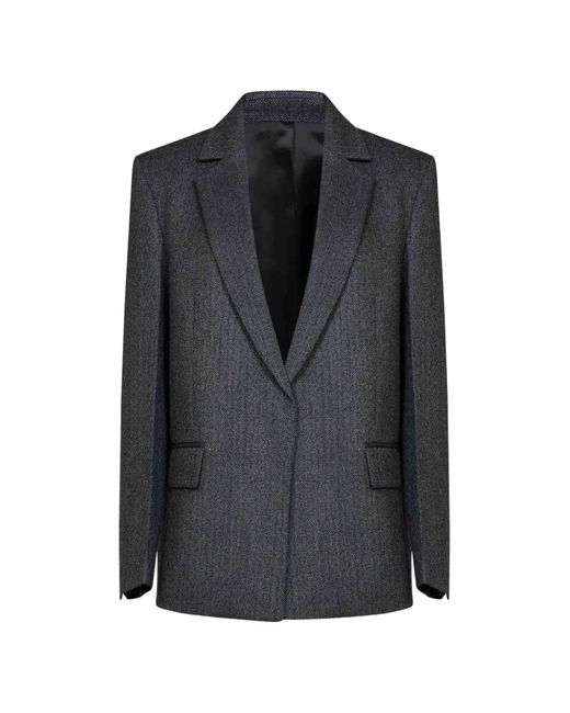 Totême Black Herringbone-Pattern Wool Blazer
