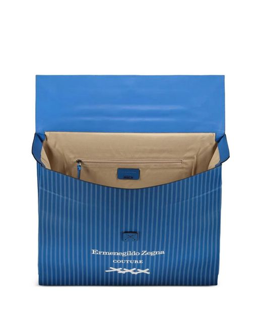Zegna Blue Pinstripe Logo-Print Tote Bag for men