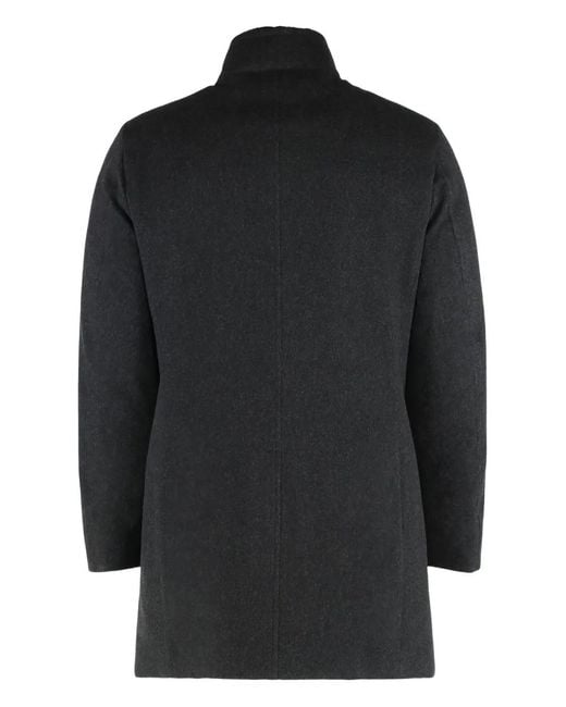 Moorer Black Bond-Fur-Cs High-Neck Button Overcoat for men