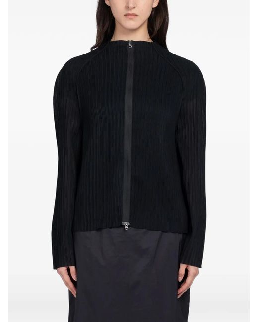 Amomento Black Pleated Zip-Up Cardigan