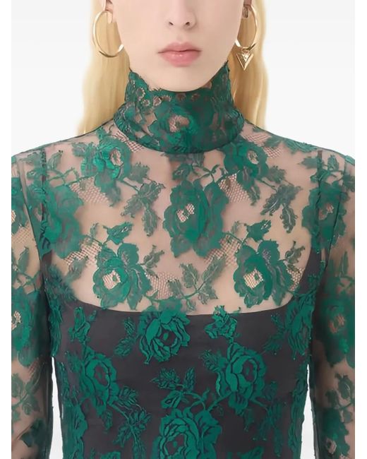 Valentino Garavani Green Floral Lace Blouse