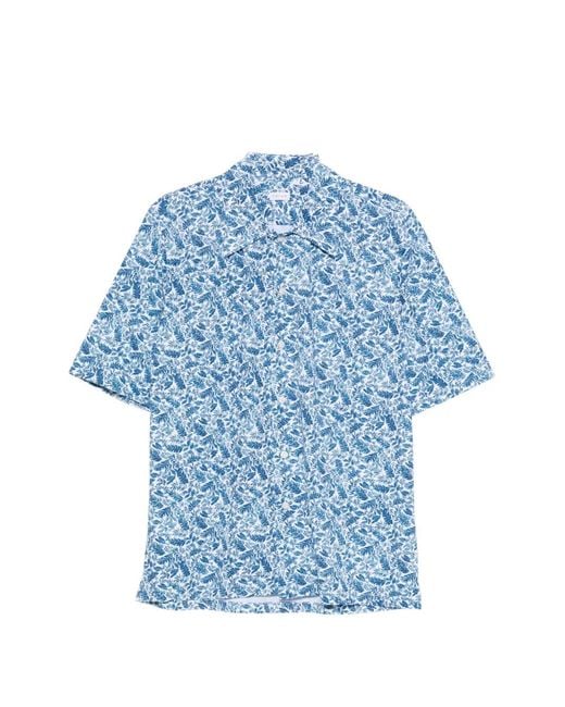 Orian Blue Leaf-Print Short-Sleeve Shirt for men