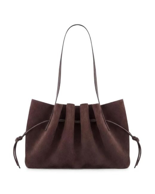 Yuzefi Brown Scallop Pleated Shoulder Bag