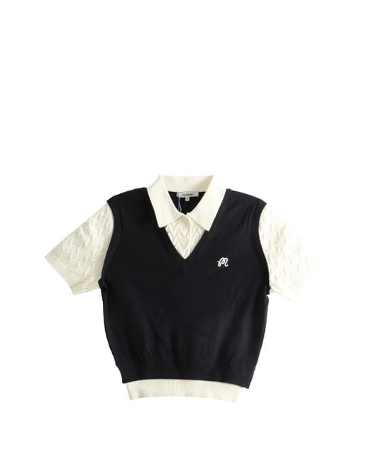 Malbon Golf Black Veronica Logo-Embroidered Layered-Effect Sweater