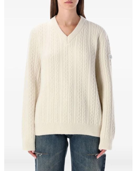 MM6 by Maison Margiela Natural Cable-Knit V-Neck Sweater