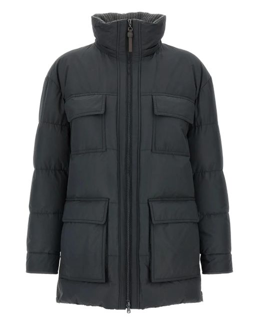 Brunello Cucinelli Black Quilted Padded Pocket Coat