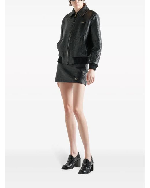 Prada Black Crocodile-Embossed Leather Jacket