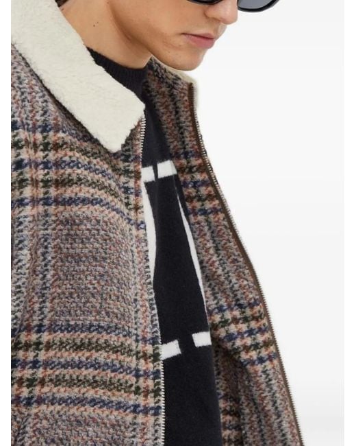 Drykorn Gray Faux Shearling-Collar Checked Jacket for men