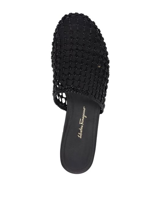 Ferragamo White Woven-Design Leather Mules