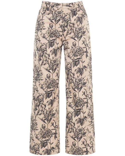 Adam Lippes Alessia Cropped Floral-print Trousers in Natural | Lyst