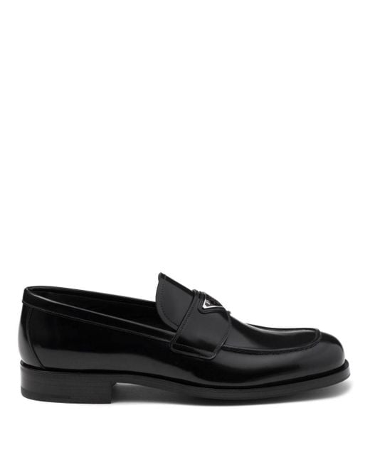 Mocasines con placa del logo Prada de hombre de color Black