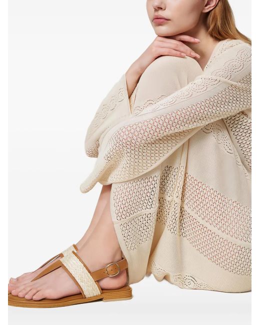 Twinset Brown Woven-Panel Leather Sandals