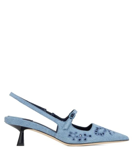 Jimmy Choo Blue Didi Slingback-Pumps mit Stickerei