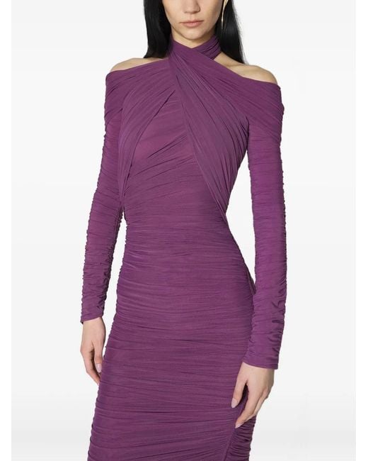 Mugler Purple Draped Midi Dress