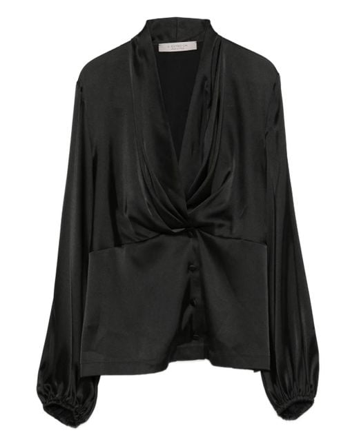 D.exterior Black Twisted Buttoned Blouse