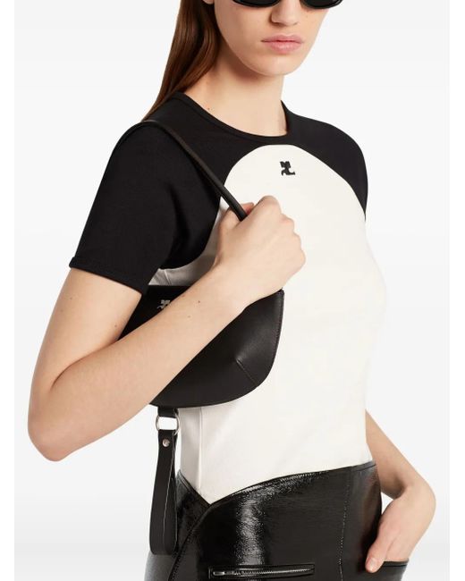 Courreges Black Contrast-Design Short-Sleeved Top With Logo Detail
