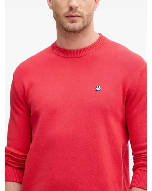 Benetton Logo-Embroidered Ribbed-Trim Sweater for men
