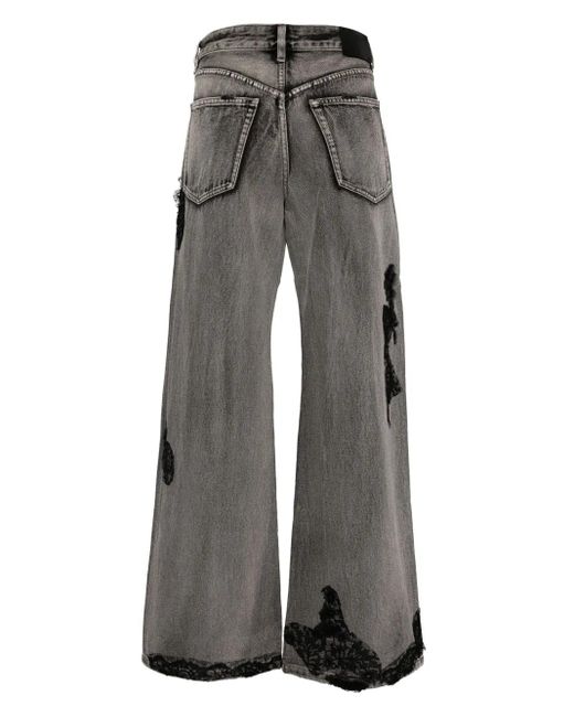 JNBY Gray Distressed Lace Patchwork Straight Jeans